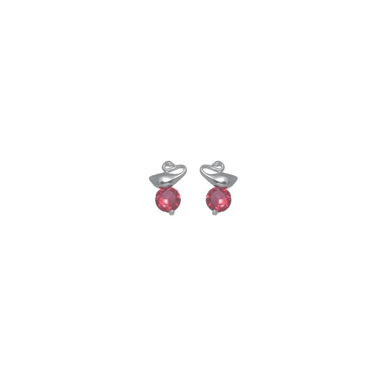 925 Silver Swan with Red Ruby Earrings for Baby - 925 sterling silver earrings by Tassya Silver