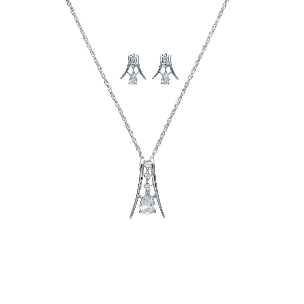 925 Silver Teardrop Drop Pendant & Studs Set - 925 sterling silver earrings by Tassya Silver