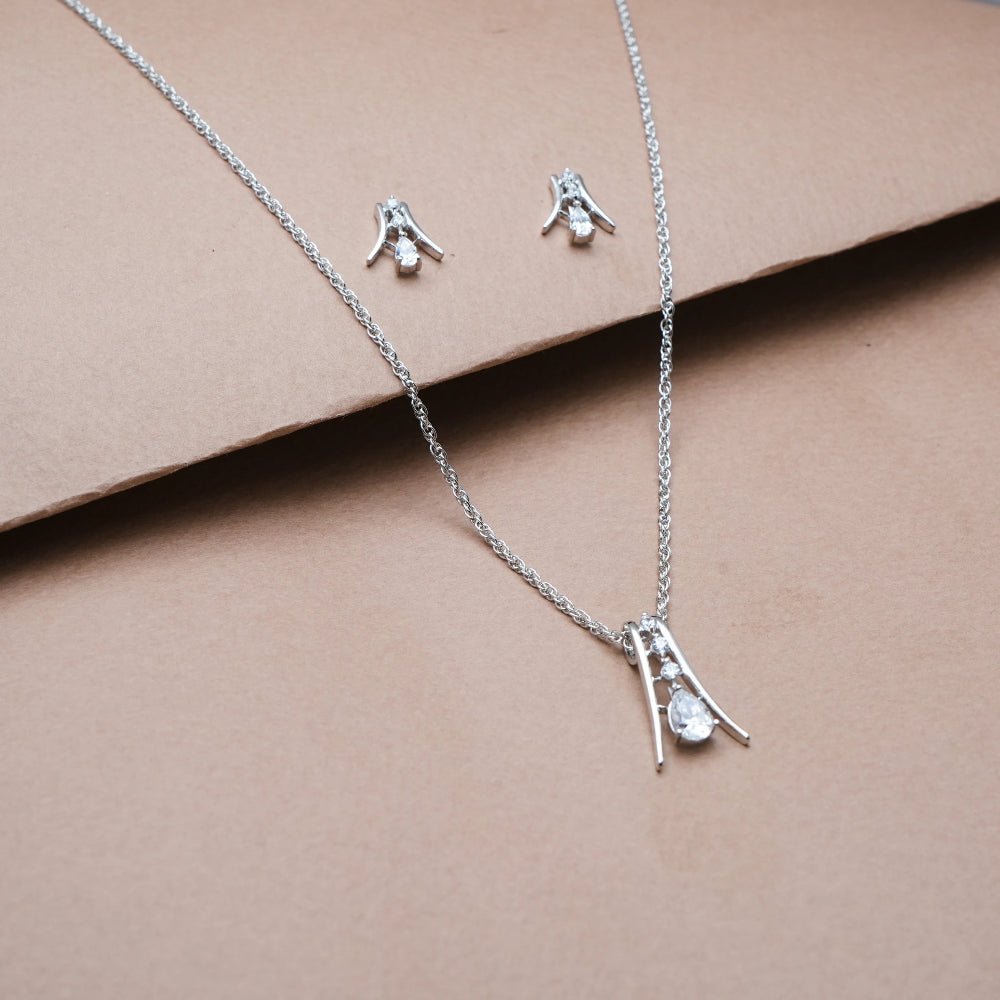925 Silver Teardrop Drop Pendant & Studs Set - 925 sterling silver earrings by Tassya Silver