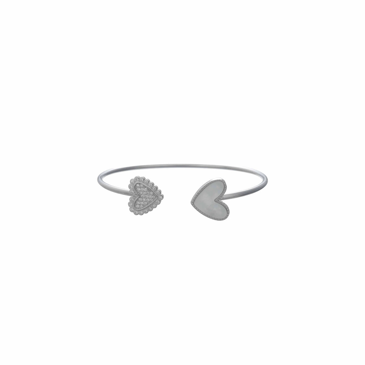 925 Silver Twin Hearts Open Cuff Kada - 925 sterling silver bracelet by Tassya Silver