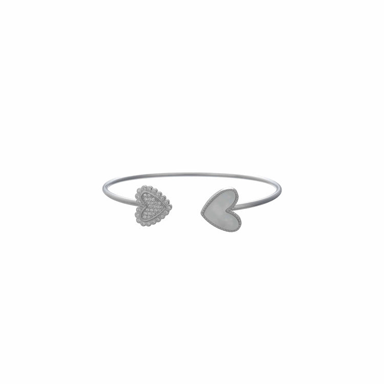 925 Silver Twin Hearts Open Cuff Kada - 925 sterling silver bracelet by Tassya Silver
