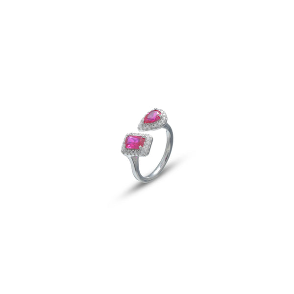 925 Silver Twin Ruby Spark Ring