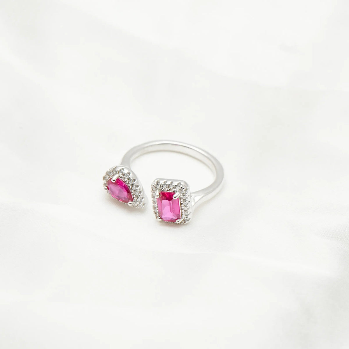 925 Silver Twin Ruby Spark Ring - 925 sterling silver ring by Tassya Silver