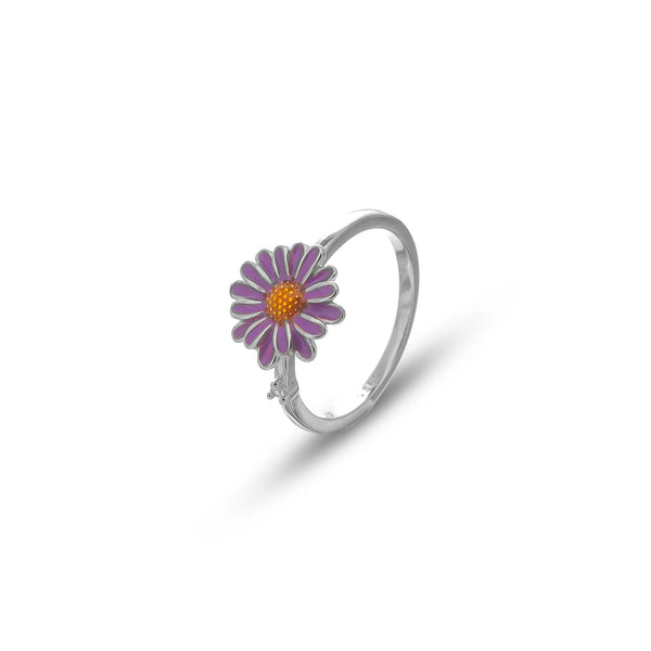 925 Silver Violet Bloom Floral Ring