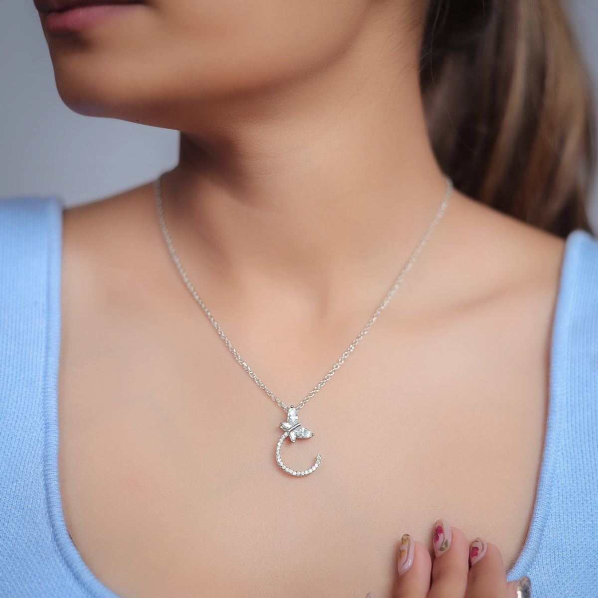 925 Silver White Crescent Bloom Pendant - 925 sterling silver pendant by Tassya Silver