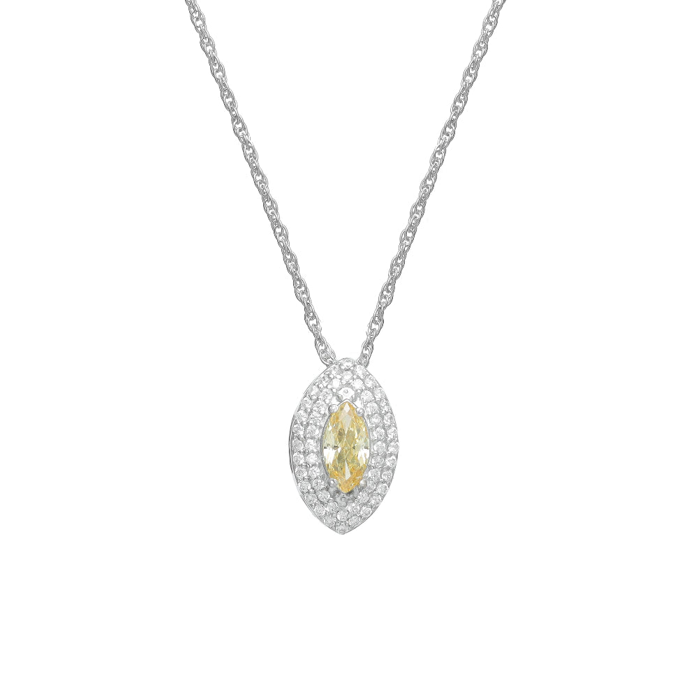 925 Silver Yellow Marquise Glow Pendant - 925 sterling silver pendant by Tassya Silver