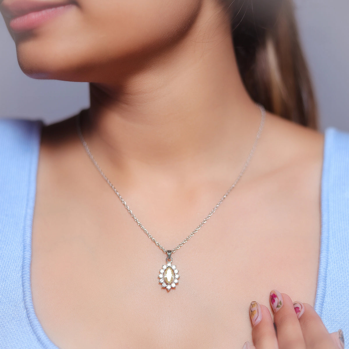 925 Silver Yellow Marquise Pendant - 925 sterling silver pendant by Tassya Silver