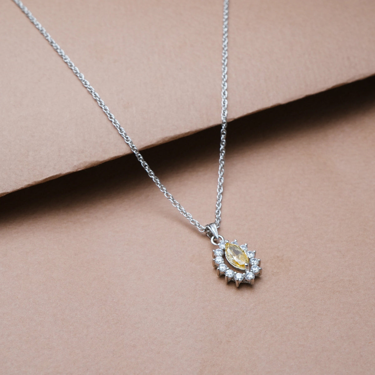 925 Silver Yellow Marquise Pendant - 925 sterling silver pendant by Tassya Silver