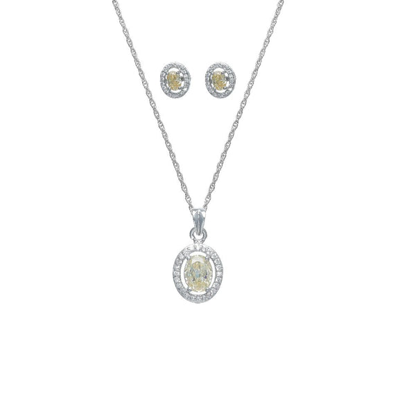 925 Silver Yellow Oval Halo Set