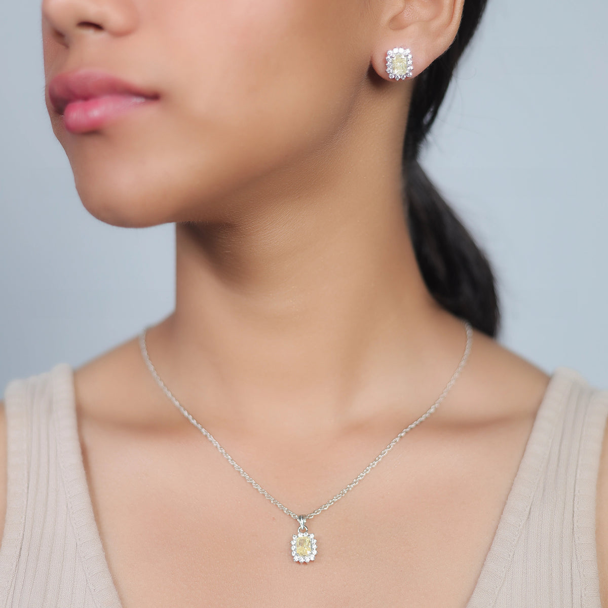 925 Silver Yellow Sunburst Halo Set - 925 sterling silver pendant by Tassya Silver