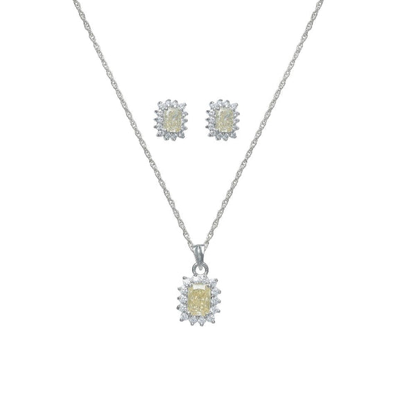 925 Silver Yellow Sunburst Halo Set