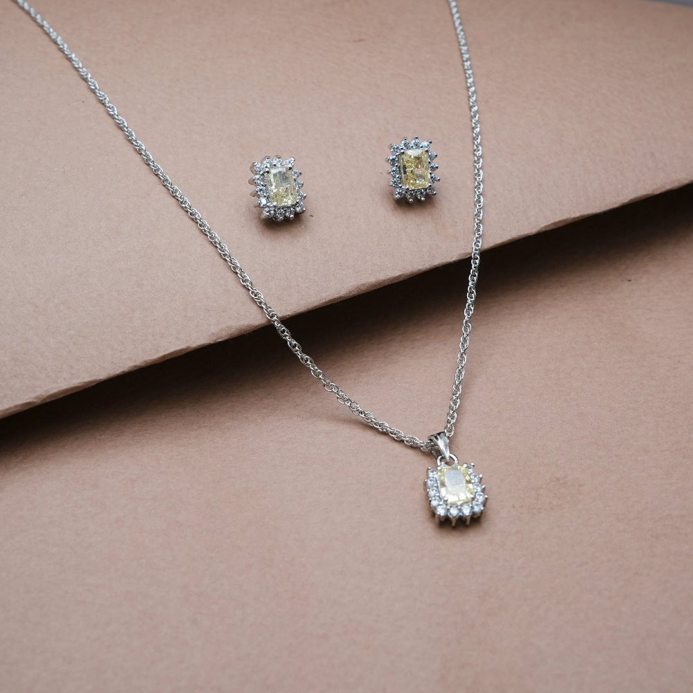925 Silver Yellow Sunburst Halo Set - 925 sterling silver pendant by Tassya Silver