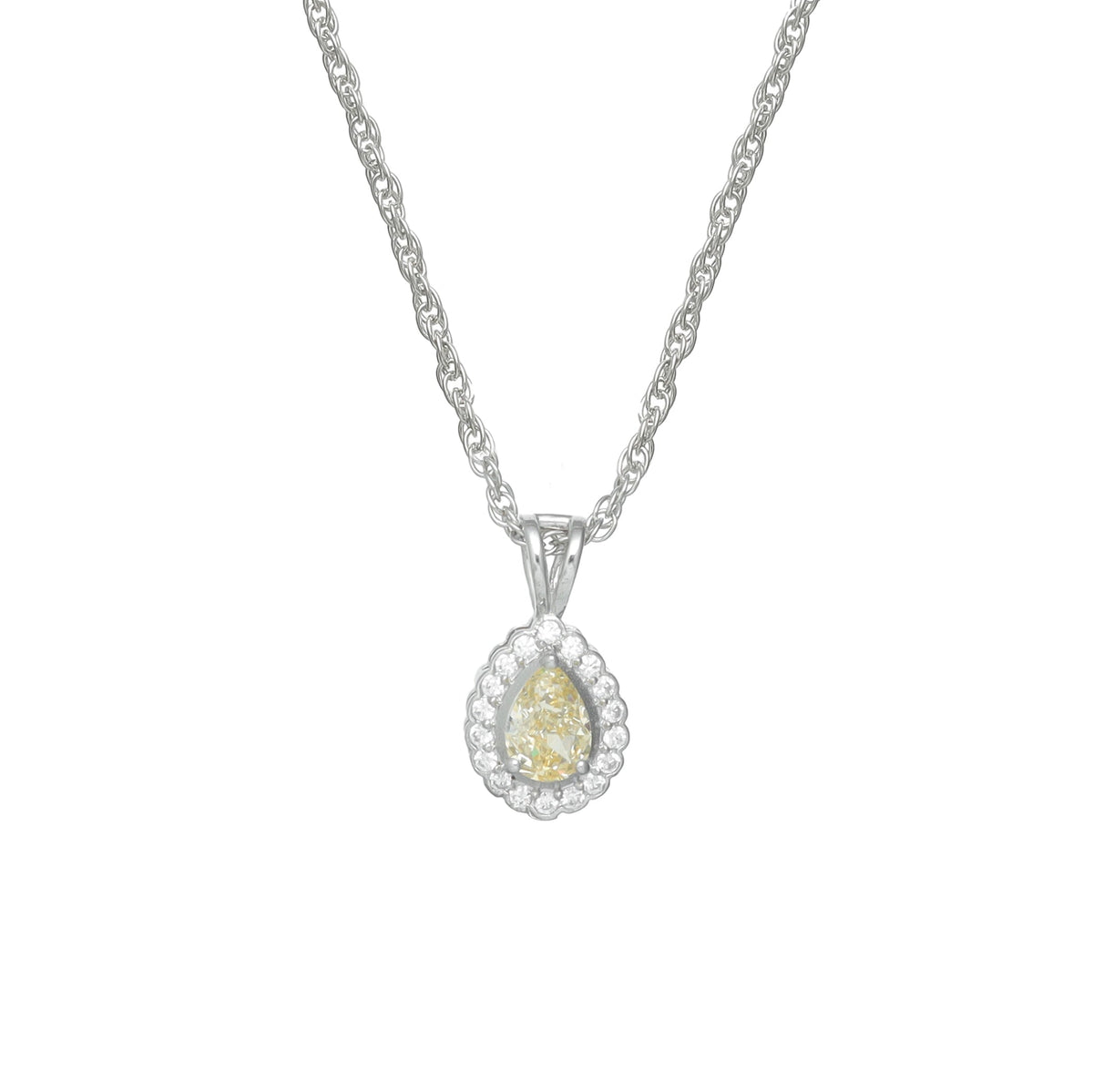 925 Silver Yellow Teardrop Halo Pendant - 925 sterling silver pendant by Tassya Silver