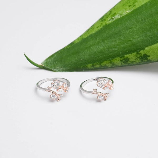 925 Silver Snow Blossom Toe Rings (Pack of 2)