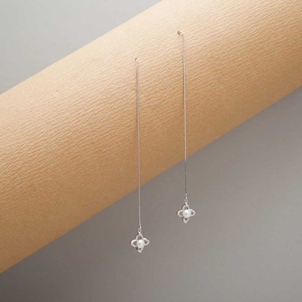 925 Silver Snow Pearl Threader Earrings - 925 sterling silver earrings by Tassya Silver