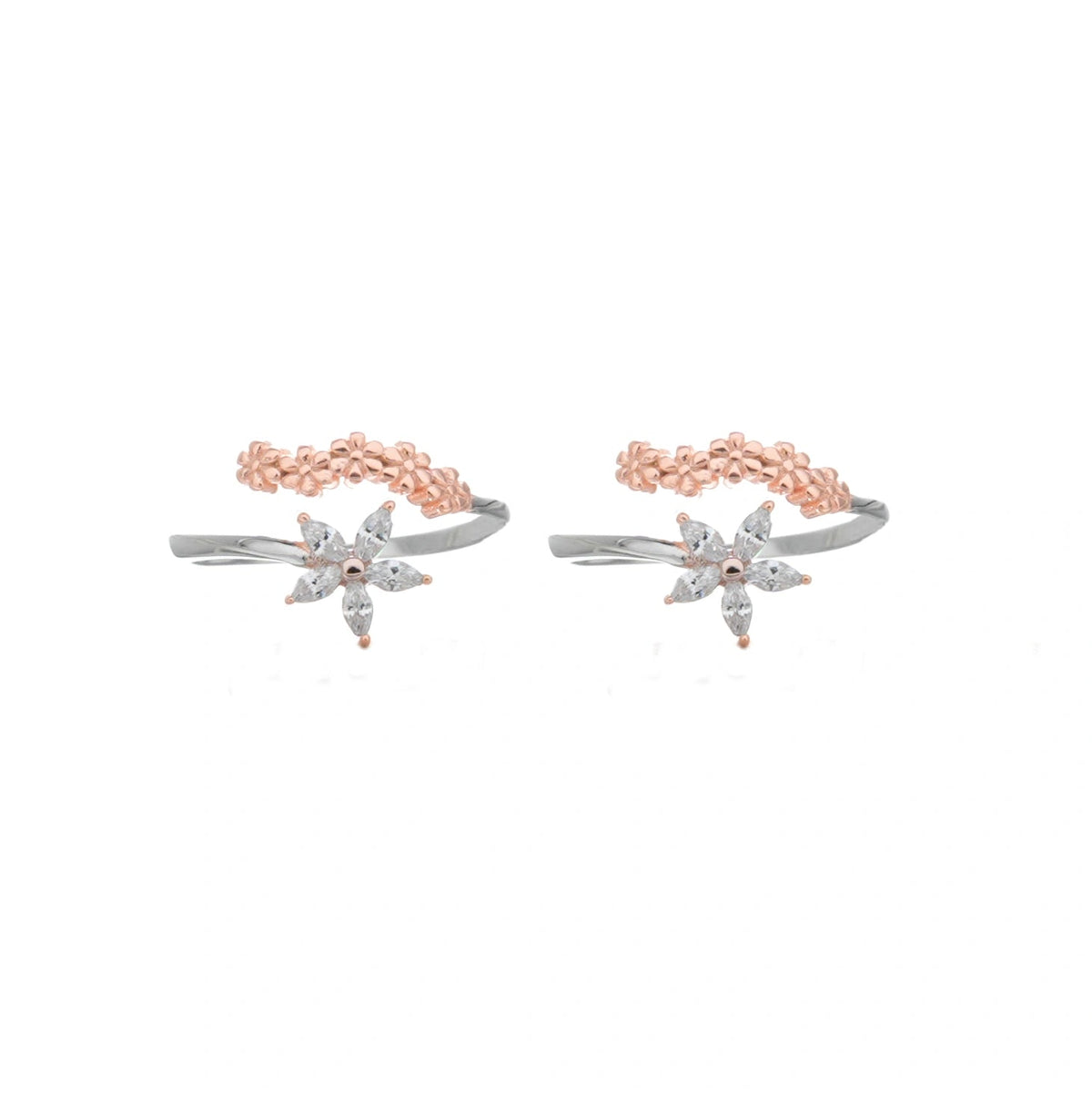 925 Silver Snow Petal Toe Rings (Pack of 2) - 925 sterling silver ring by Tassya Silver