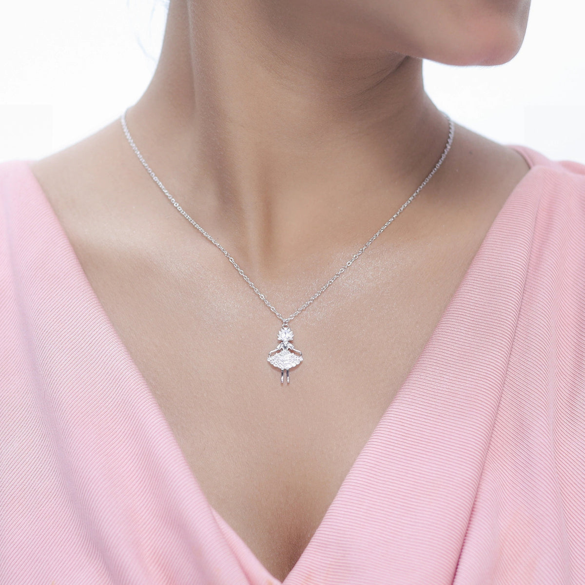 925 Silver Sparkling Ballerina Chain Pendant - 925 sterling silver pendant by Tassya Silver