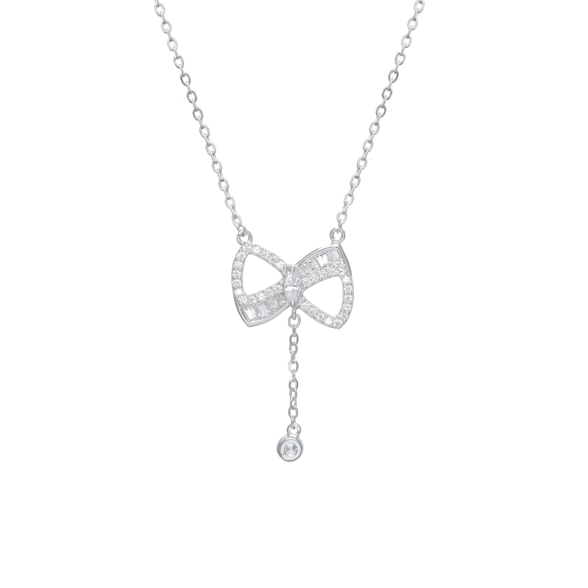 925 Silver Sparkling Bow Chain Pendant - 925 sterling silver pendant by Tassya Silver