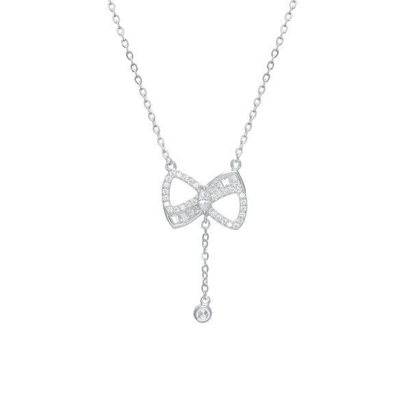 925 Silver Sparkling Bow Chain Pendant