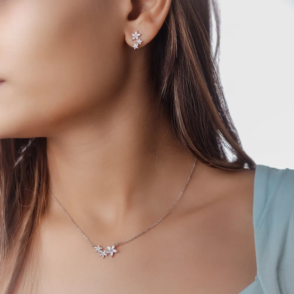925 Silver Sparkling Floral Bloom Chain Pendant Top - 925 sterling silver pendant by Tassya Silver