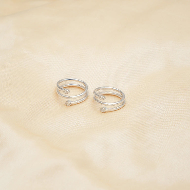 925 Silver Spiral Shine Toe Rings (Pack of 2) - 925 sterling silver ring by Tassya Silver