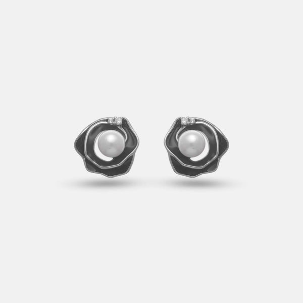 925 Silver Velvet Rose Pearl Studs