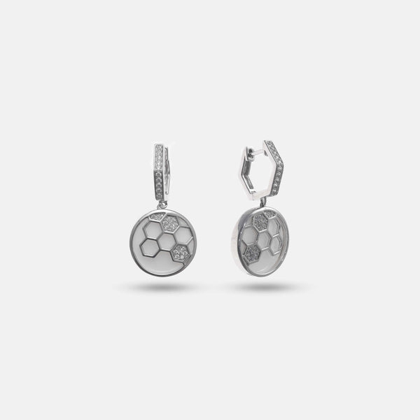 925 Silver White Hexa Drop Hoop Earrings